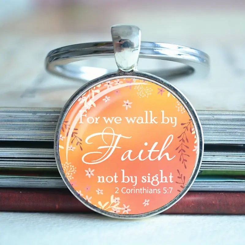 Wholesale for We Walk By Faith Time Gem Metal Keychain